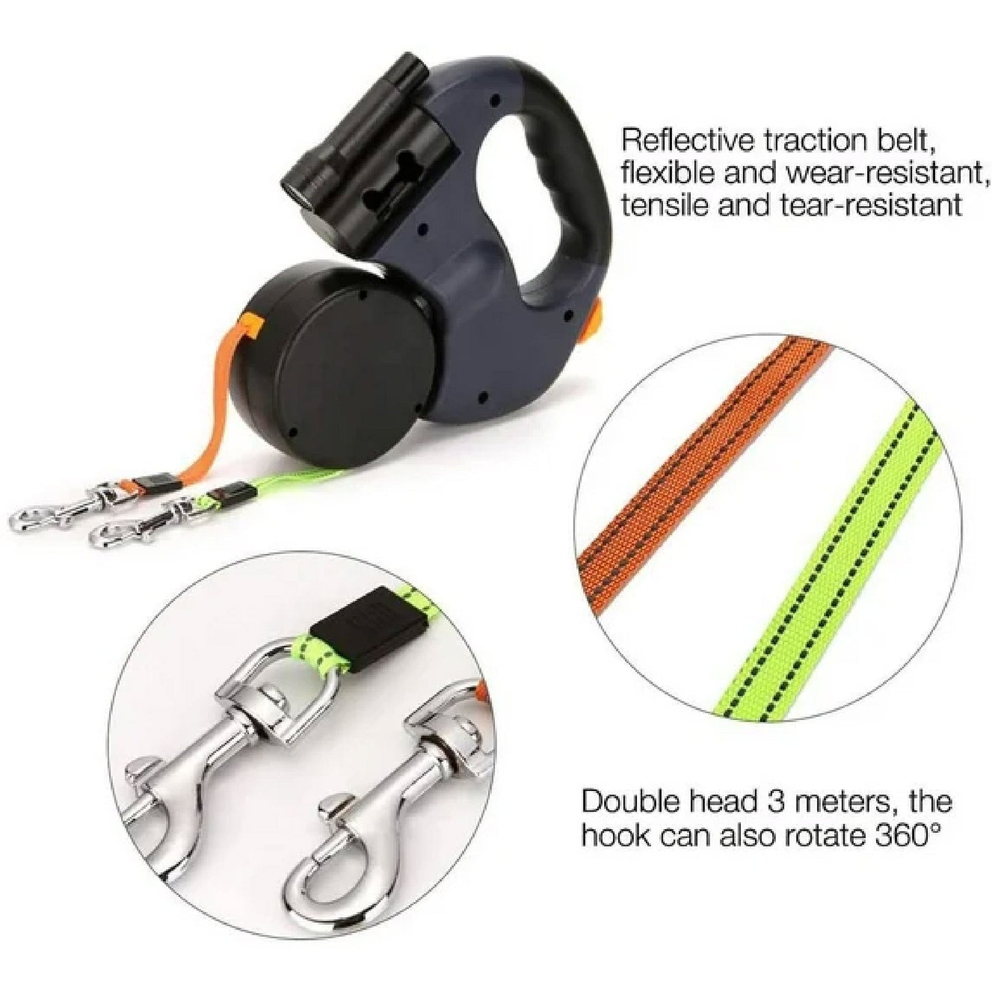 Correa Retráctil Doble Para Dos Perros - ISDU